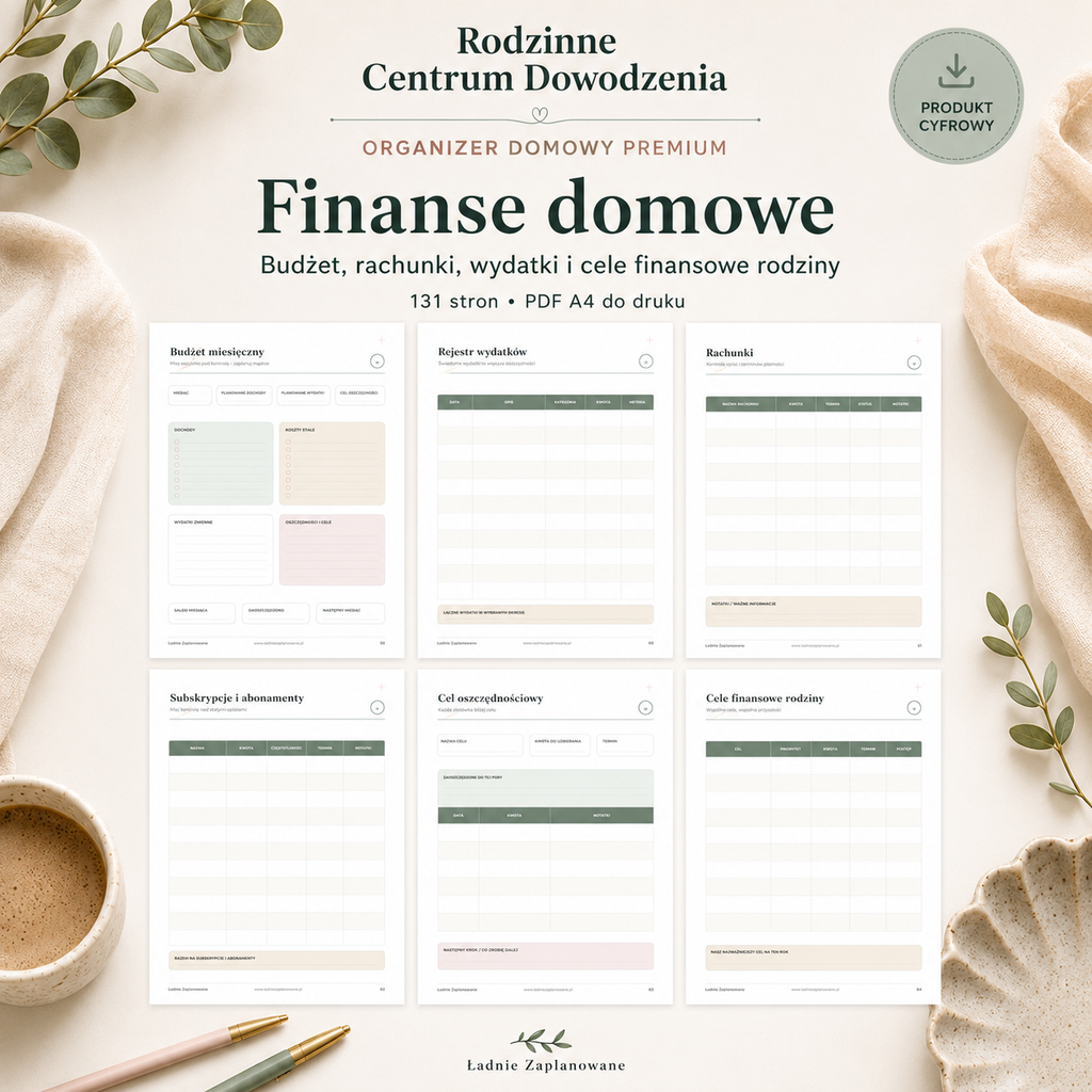 Rodzinne Centrum Dowodzenia Zestaw - Planer- PDF A4 do druku i używania mobilnie