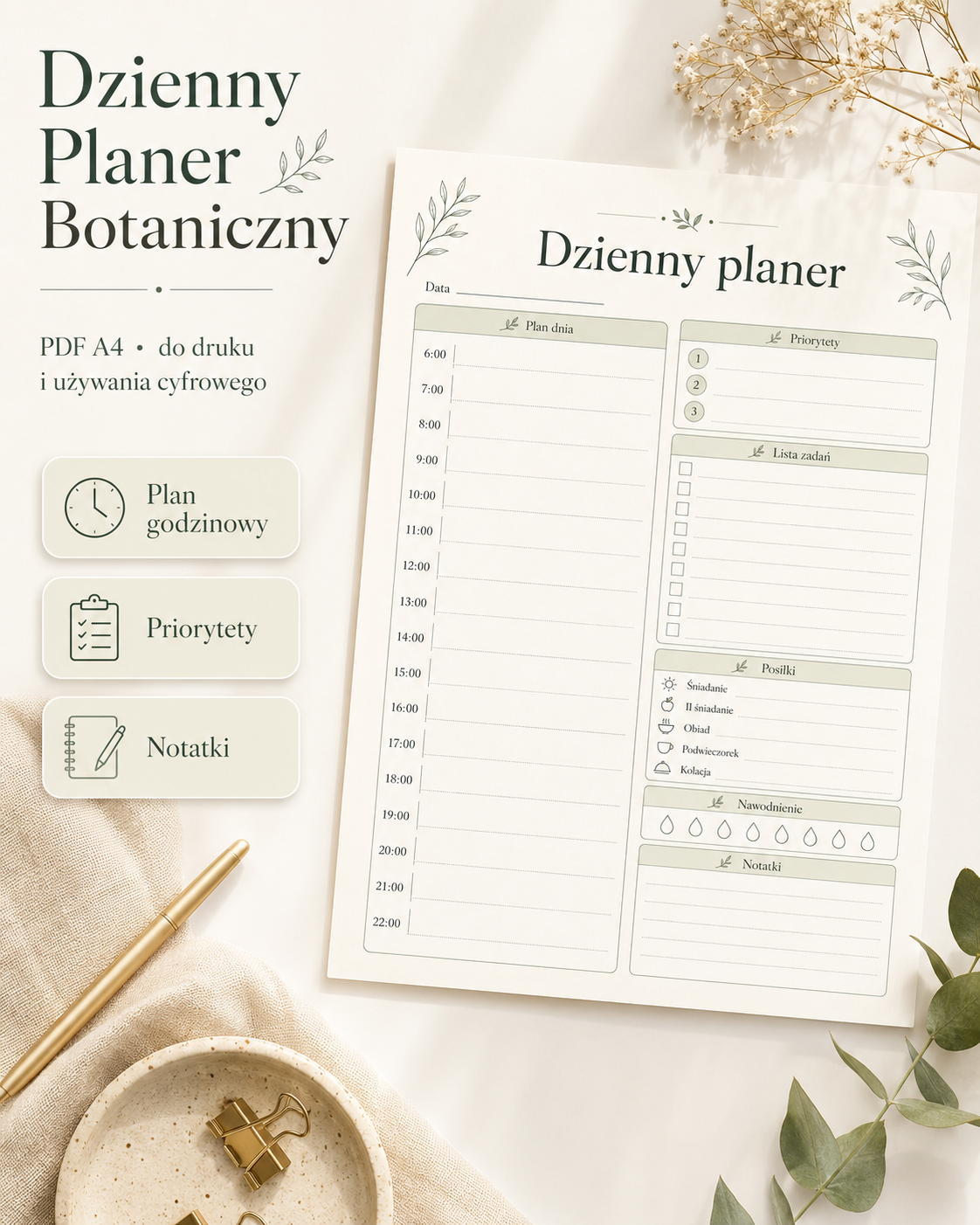 Dzienny Planer Botaniczny PDF A4 – szałwiowy