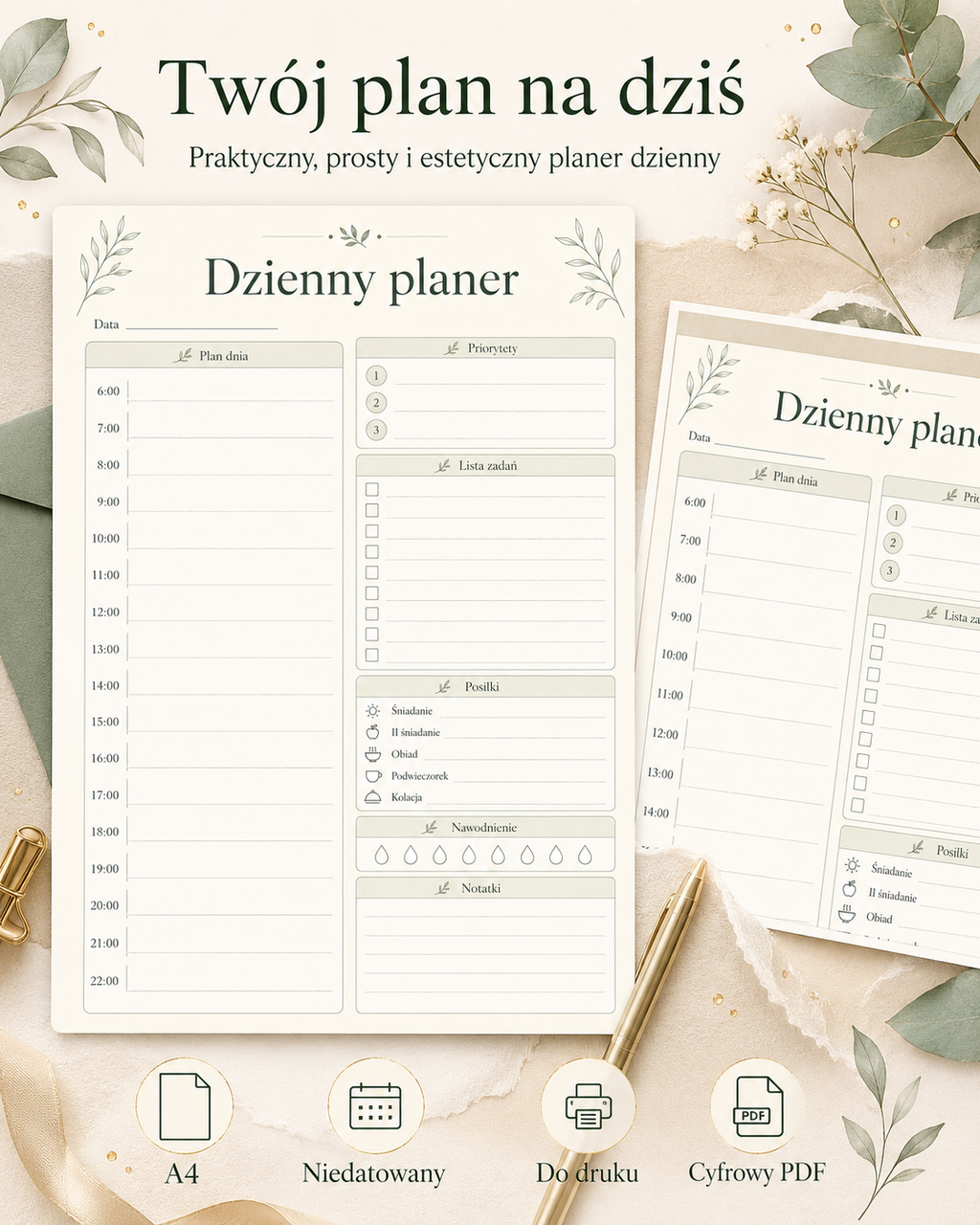 Dzienny Planer Botaniczny PDF A4 – szałwiowy
