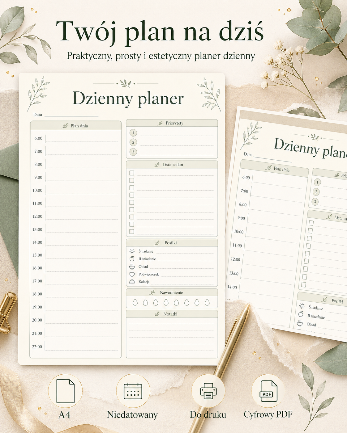 Dzienny Planer Botaniczny PDF A4 – szałwiowy