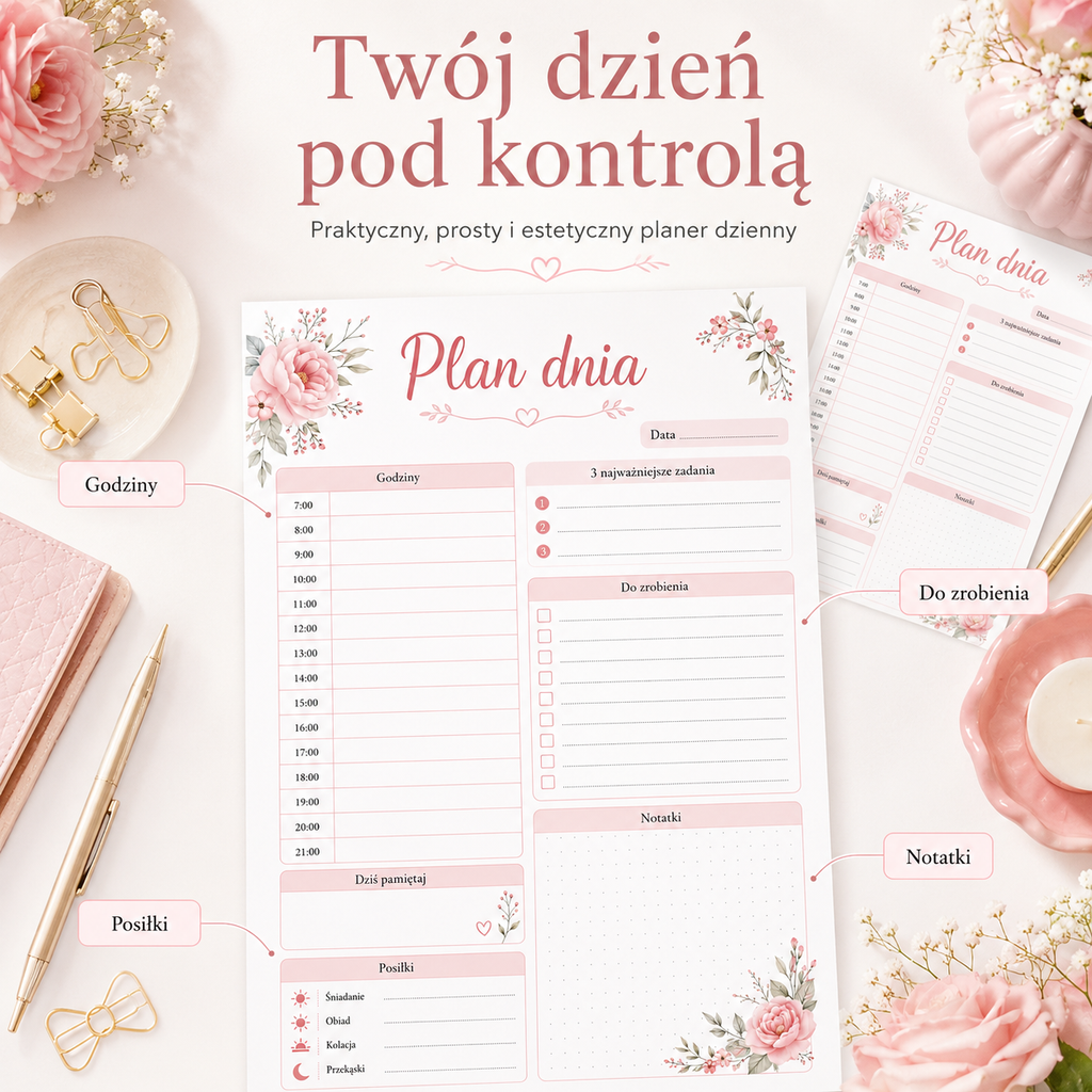 Plan Dnia Pastelowe Kwiaty PDF A4
