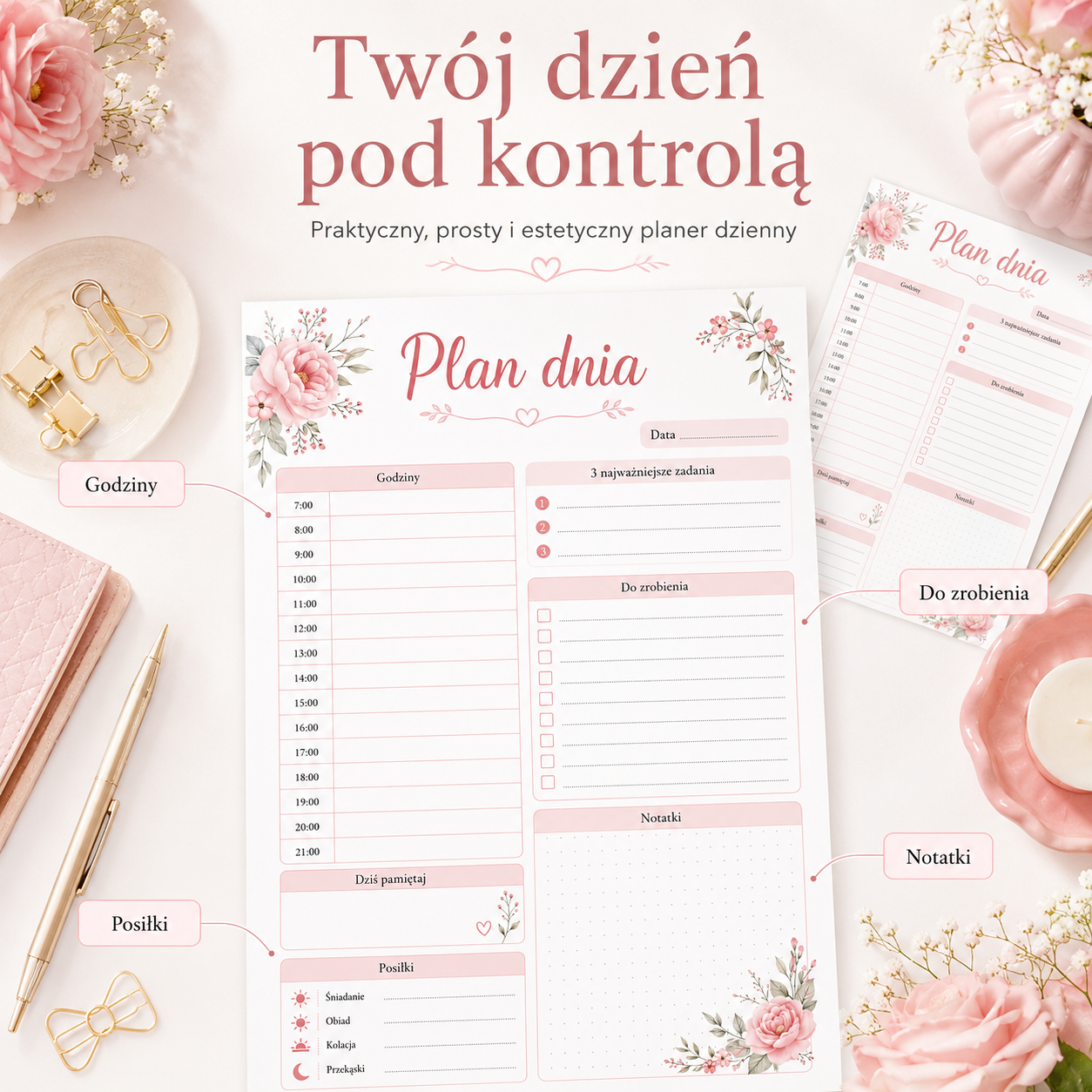 Plan Dnia Pastelowe Kwiaty PDF A4