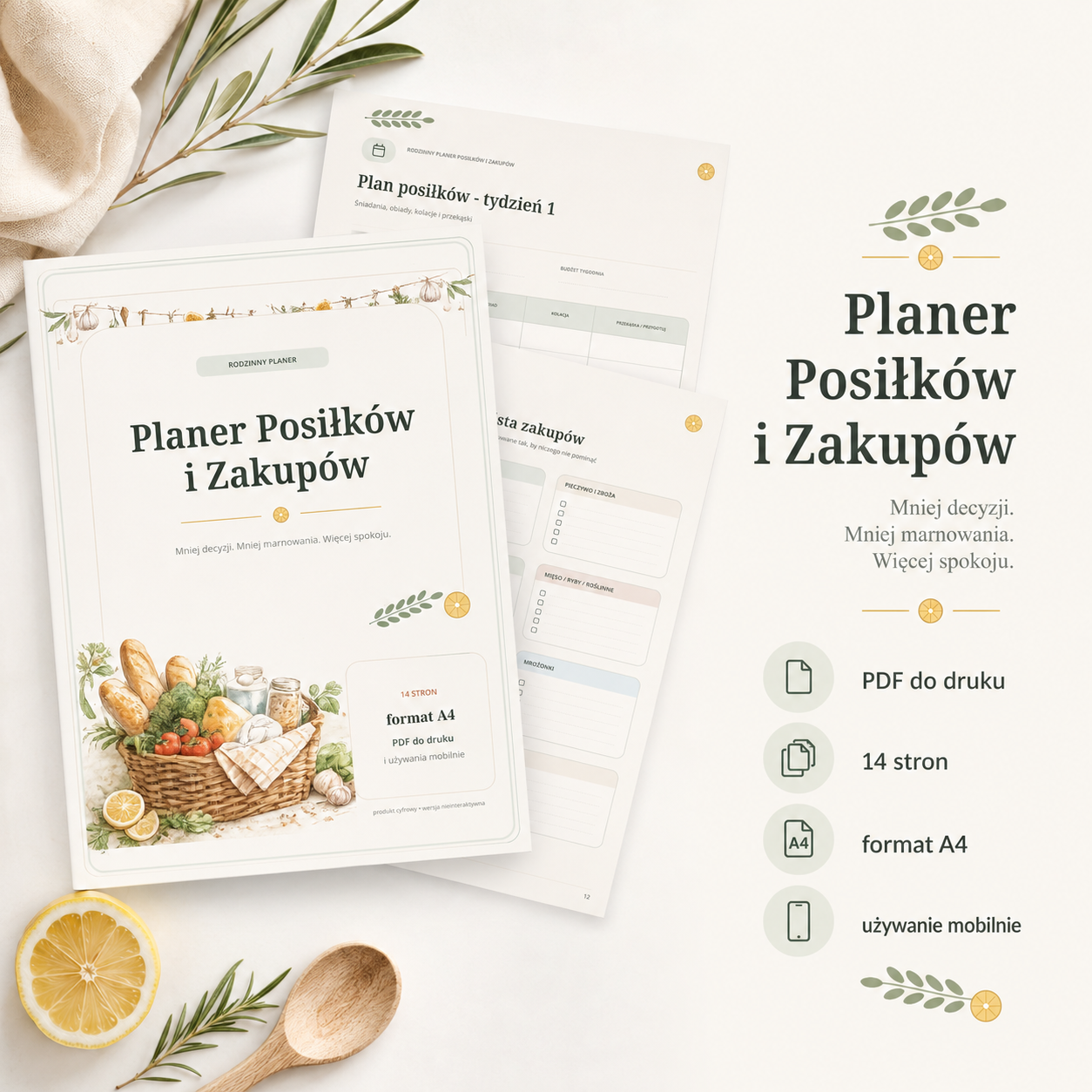 Planer Posiłków i zakupów - PDF A4 do druku