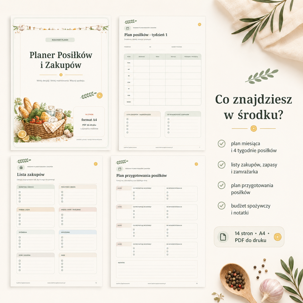Planer Posiłków i zakupów - PDF A4 do druku