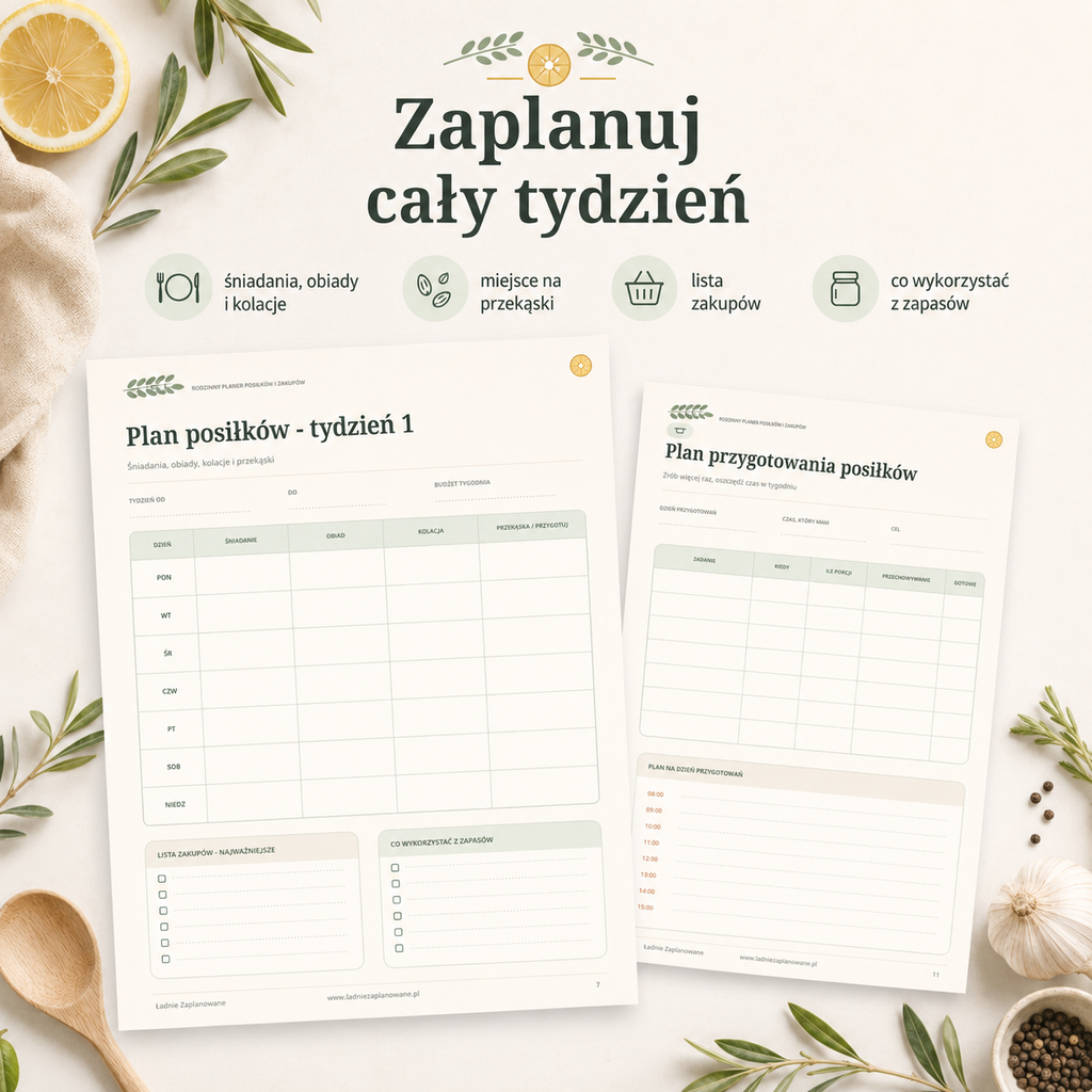 Planer Posiłków i zakupów - PDF A4 do druku