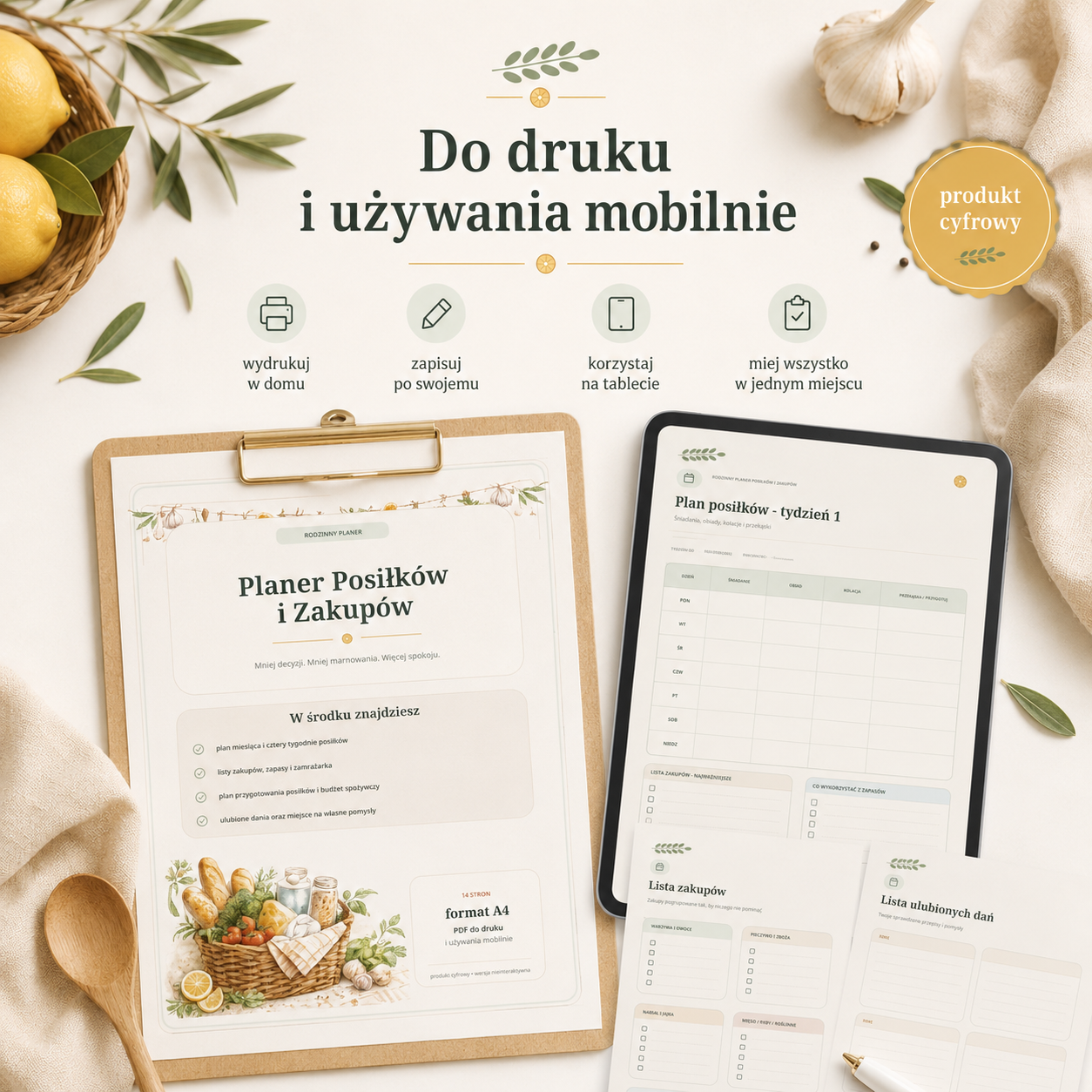 Planer Posiłków i zakupów - PDF A4 do druku