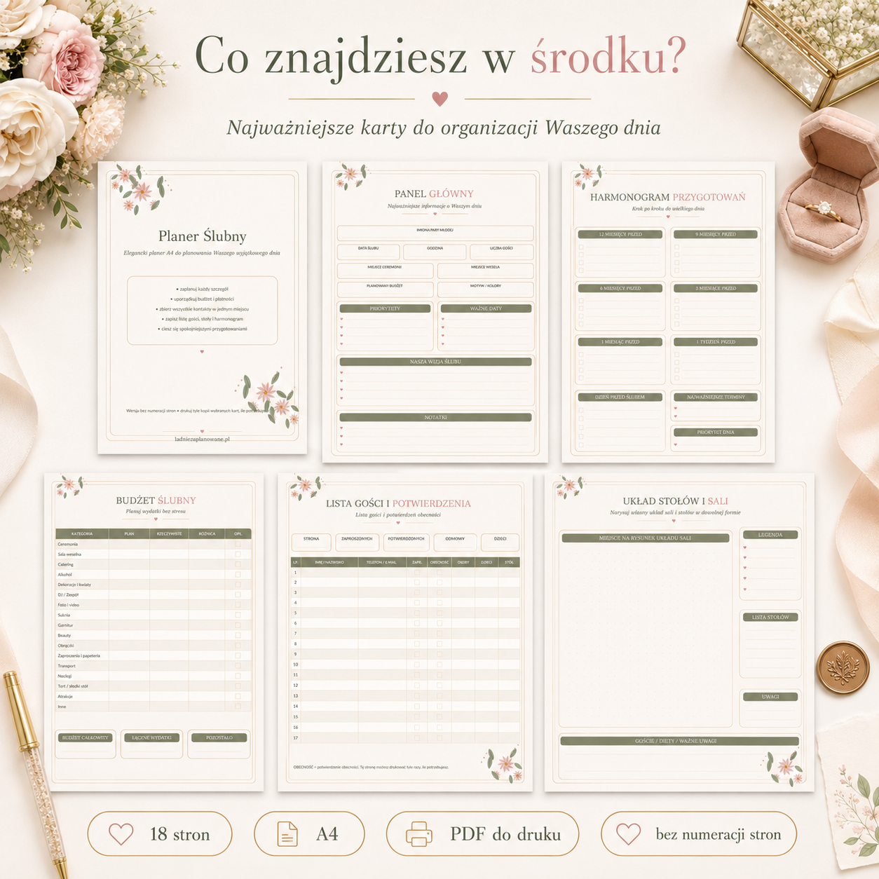 Planer Ślubny Basic A4 PDF – 18 stron do druku