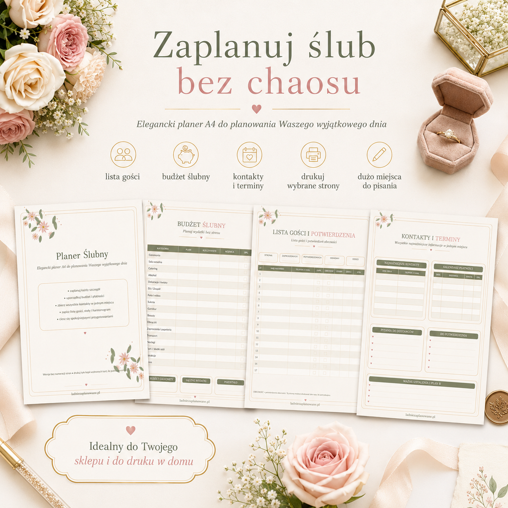 Planer Ślubny Basic A4 PDF – 18 stron do druku