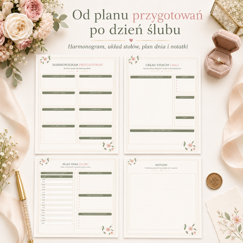 Planer Ślubny Basic A4 PDF – 18 stron do druku