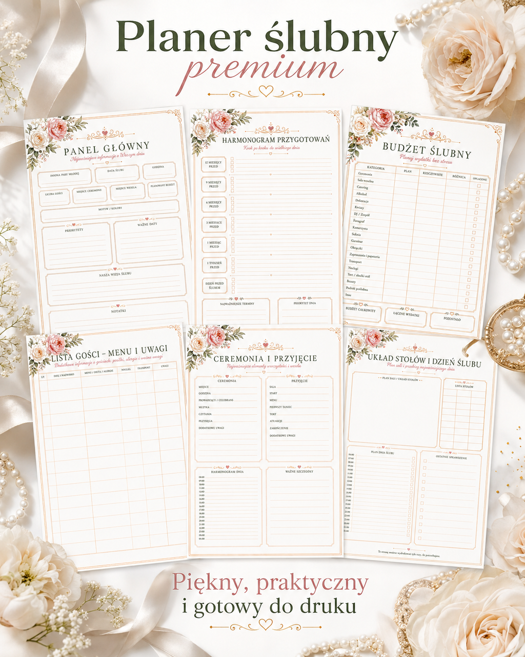 Planer Ślubny Kwiecisty Premium PDF A4 – 20 rozbudowanych kart do druku