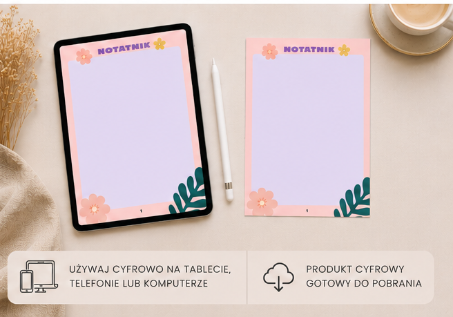 Pastelowy Notatnik Kwiatowy PDF A4 – do używania cyfrowo i do druku